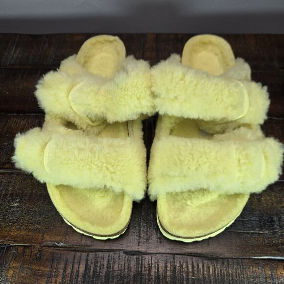 Birkenstock Arizona Shearling Womens 8 EU 39 Narrow Sandals Yellow Brown - Picture 2 of 10